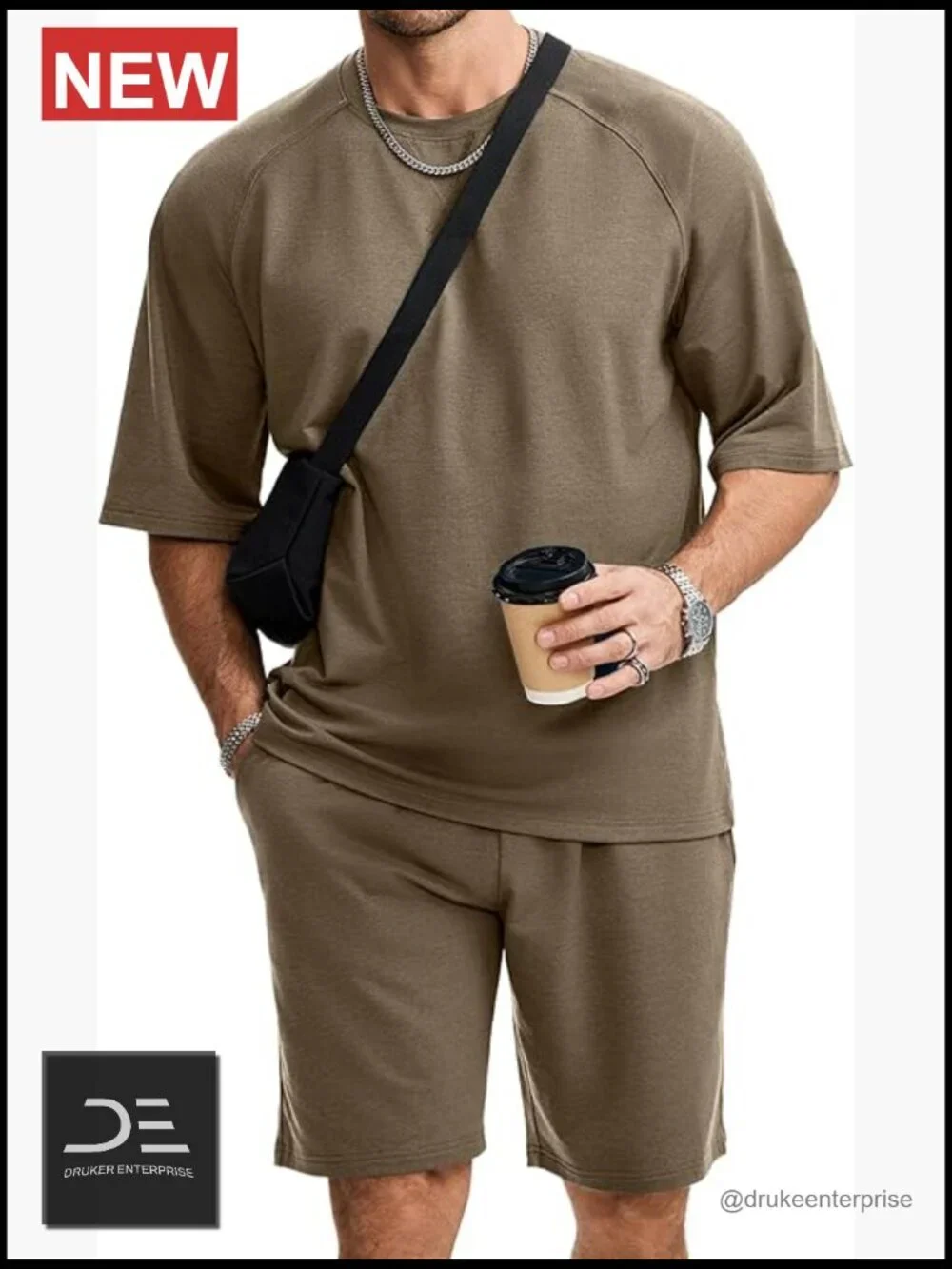 Mens 2 Piece Oversized Short Set Raglan Sleeve Tracksuit Summer Outfit